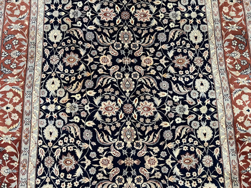 Indo Sarouk Rug 6x9, Vintage Indian Persian Rug, Wool Oriental Carpet, Navy Blue Red Allover Floral Rug, Traditional Very Fine Rug, Area Rug by Jewel Rugs