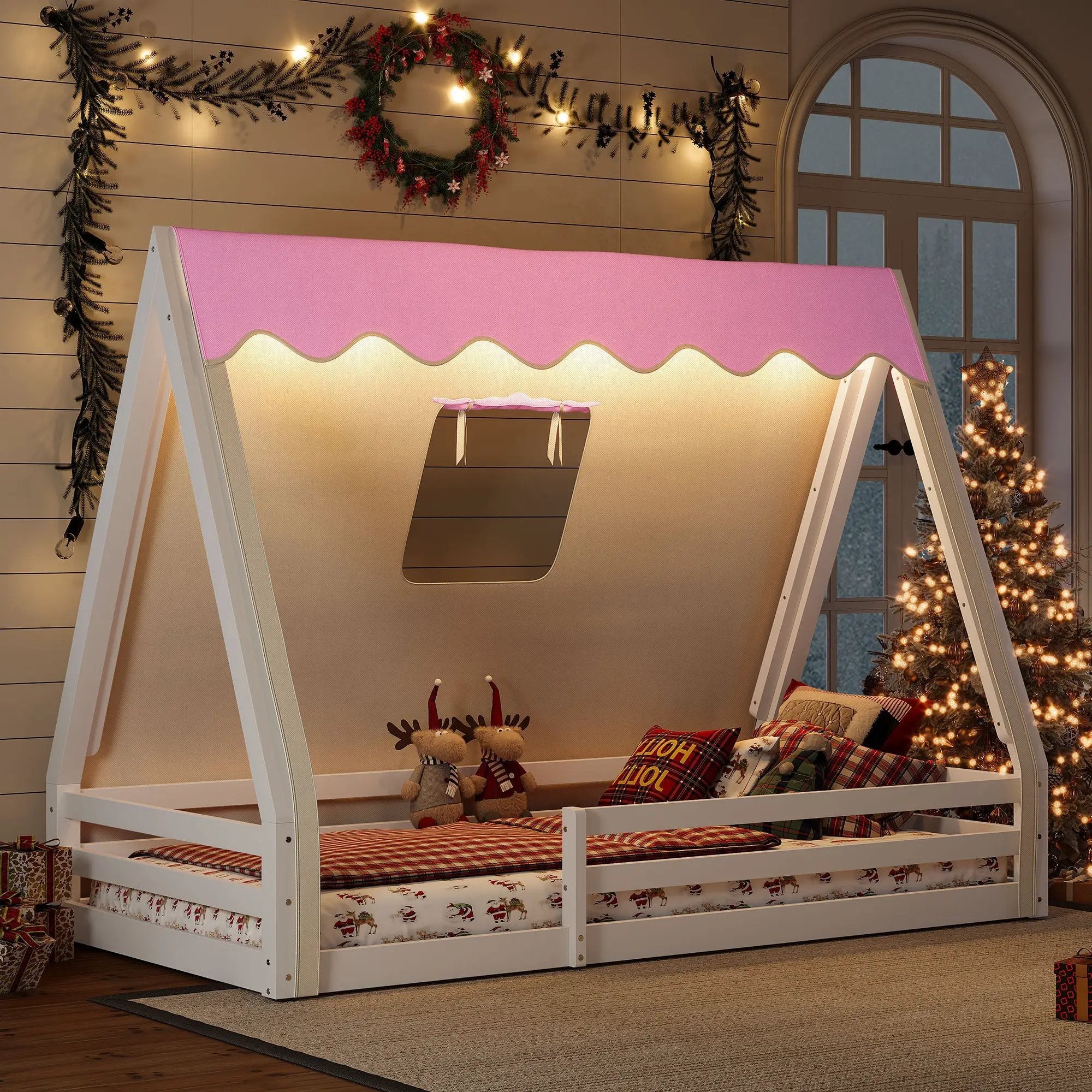 Twin Size House Floor Bed with Tent and Light by HouseOfZazla