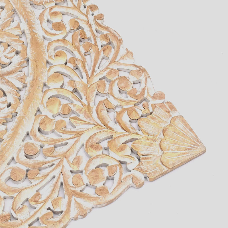 Floral Hand Carved Mandala Square Wall Decor With Spiritual Symbolism - Gold / White by Unique Piece Furniture