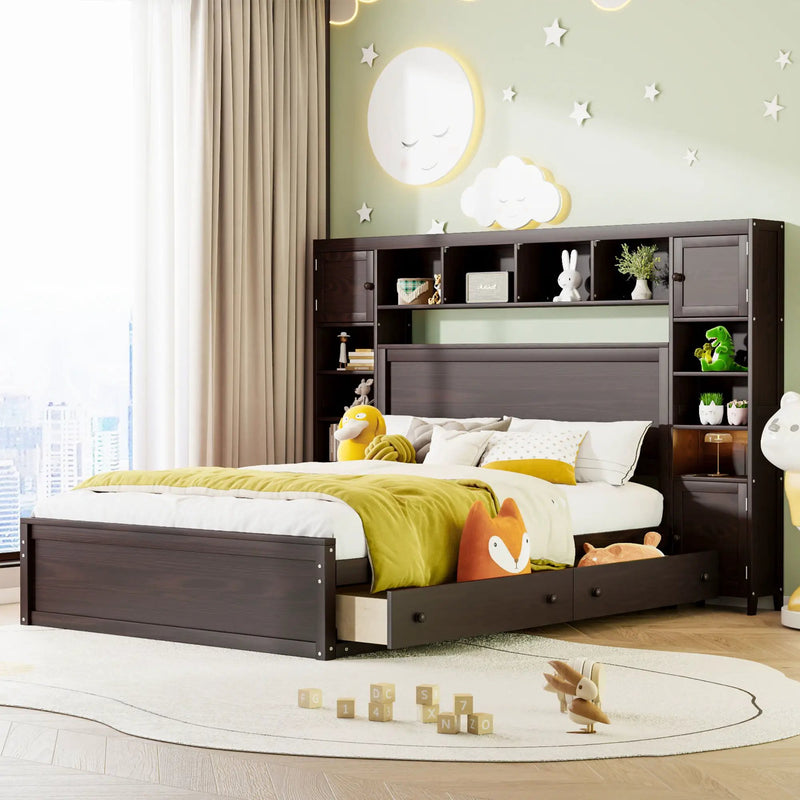 Bed With All In One Cabinet, Shelf And Sockets by Unique Piece Furniture