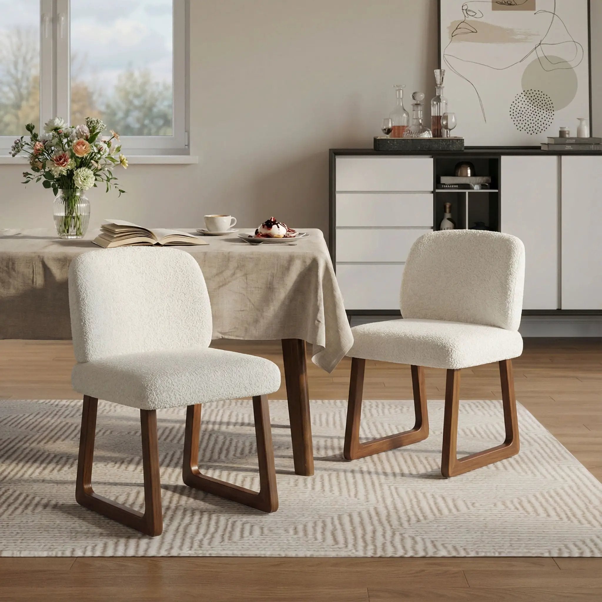Dining Chair With Curved Legs (Set of 2) - Beige / Brown by HouseOfZazla
