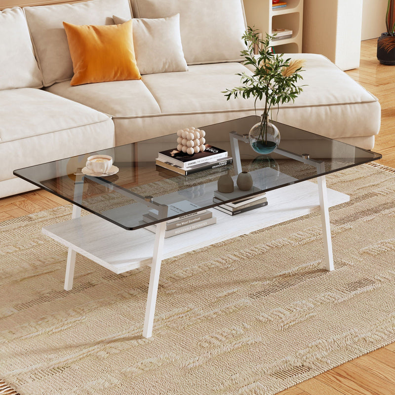 Rectangle Coffee Table, Tempered Glass Tabletop With Metal Legs by HouseOfZazla