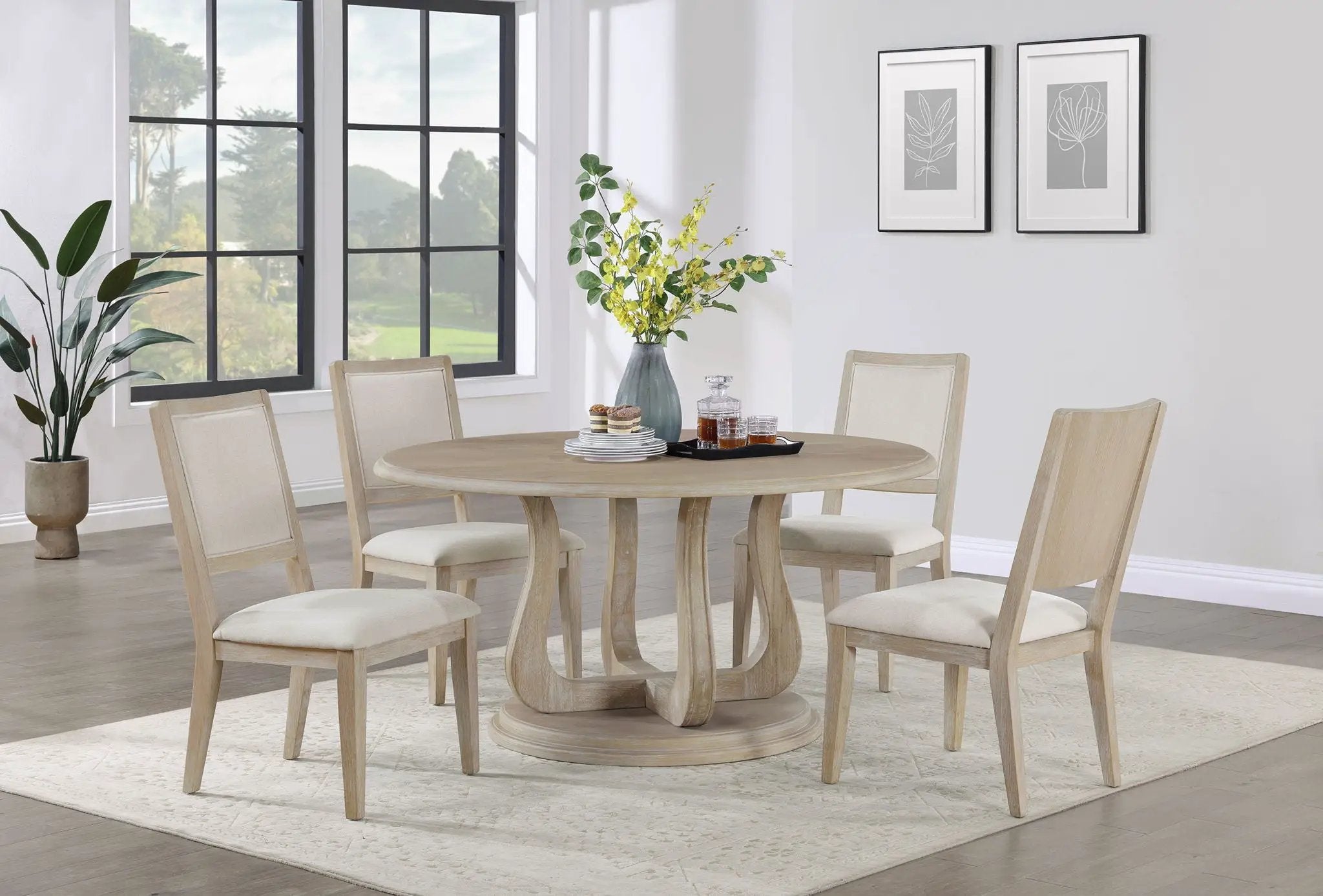 Trofello 5-piece Round Dining Table Set White Washed by Unique Piece Furniture