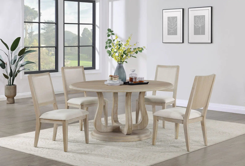 Trofello 5-piece Round Dining Table Set White Washed by Unique Piece Furniture