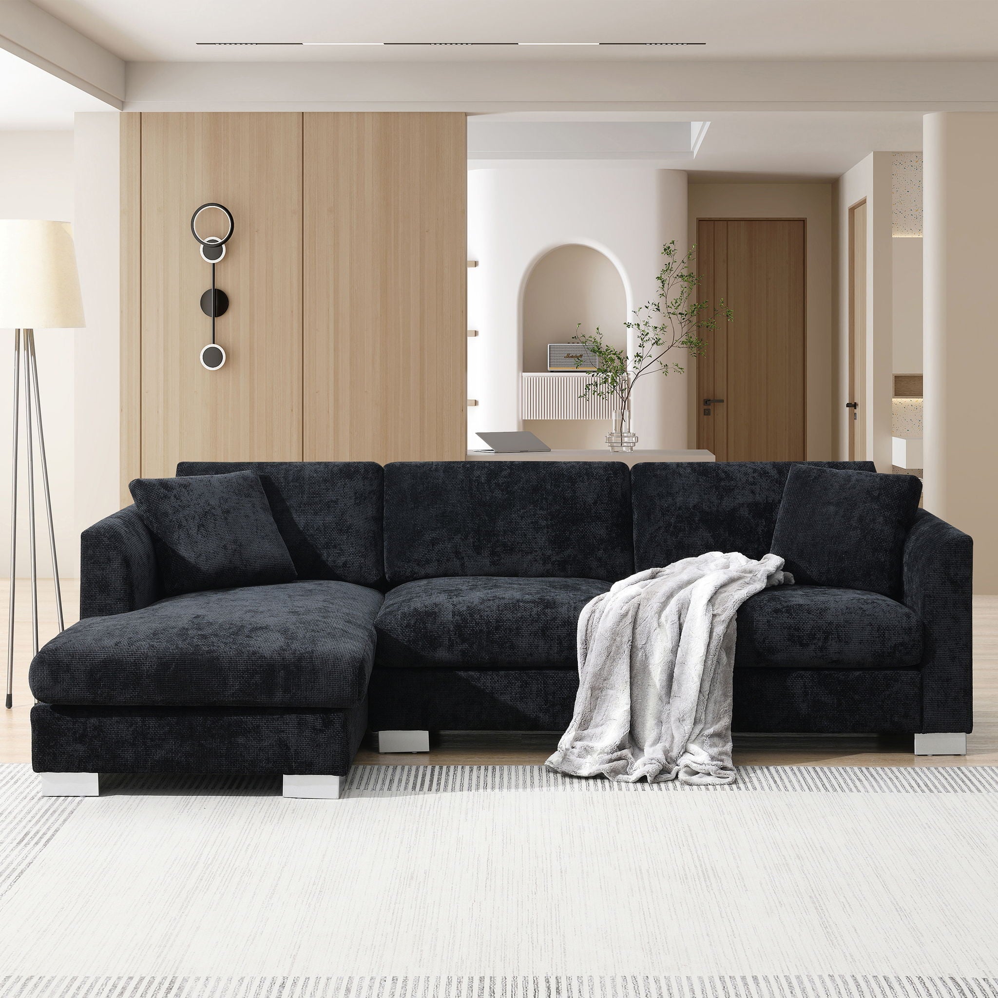 Modern Cloud Sectional Sofa L Shaped Luxury Couch Set With 2 Free Pillows 4 Seat With Oversized Chaise by Unique Piece Furniture