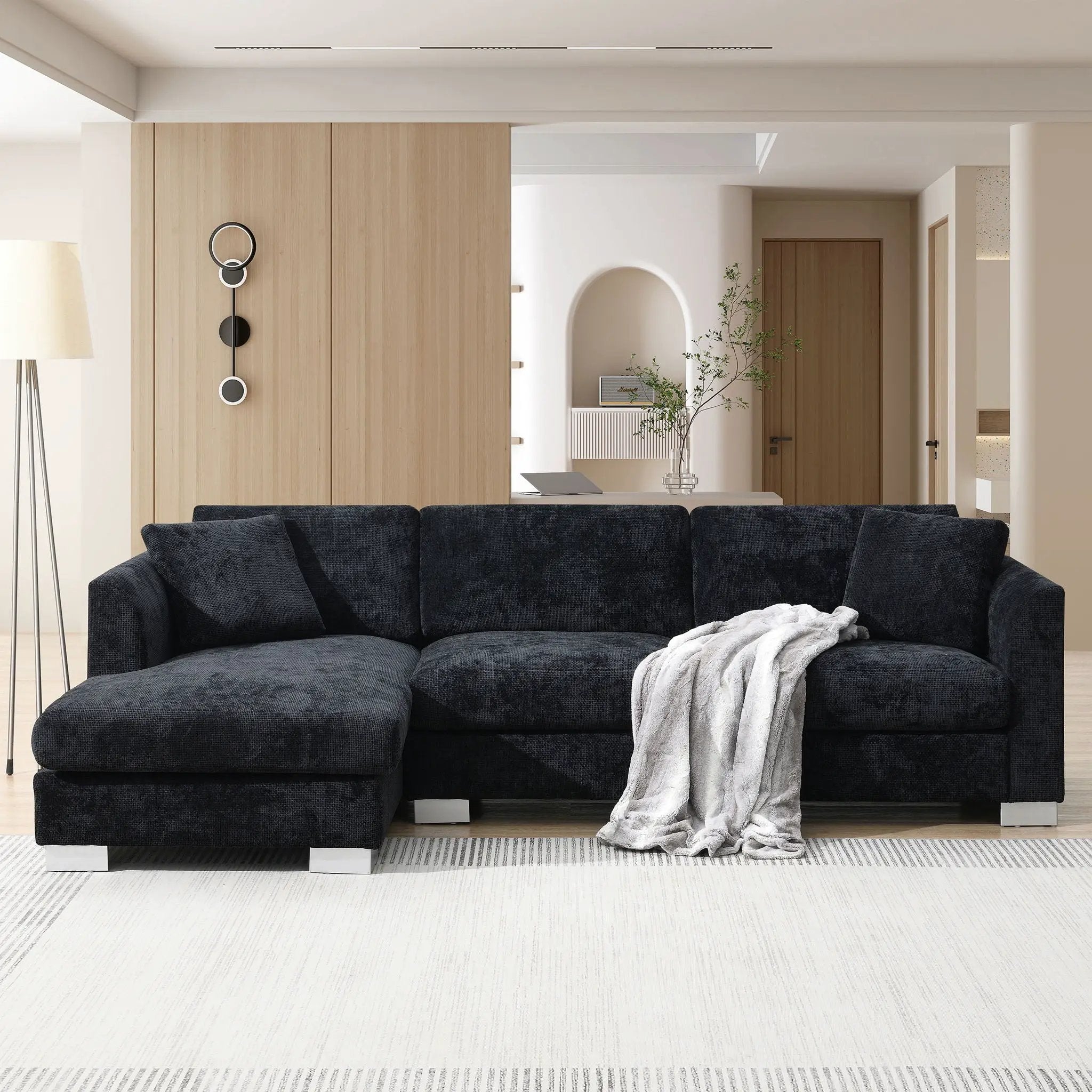 Modern Cloud Sectional Sofa L Shaped Luxury Couch Set With 2 Free Pillows 4 Seat With Oversized Chaise by HouseOfZazla