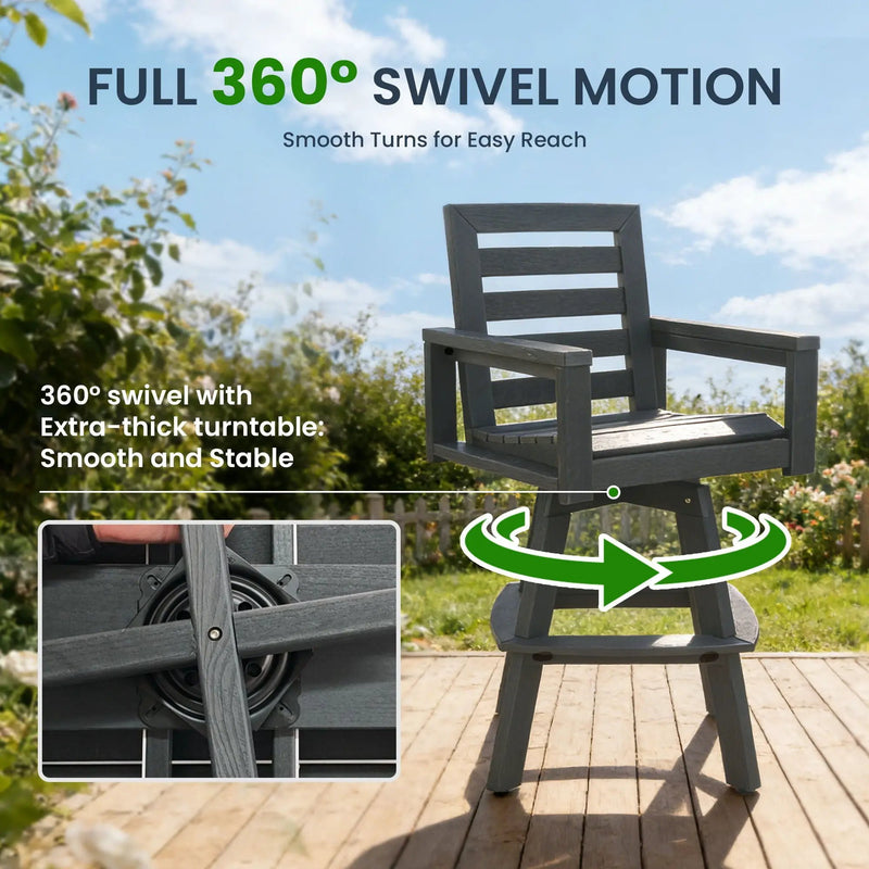 Outdoor Swivel Bar Chair, Ladderback With Wide & Thickened Frame by HouseOfZazla