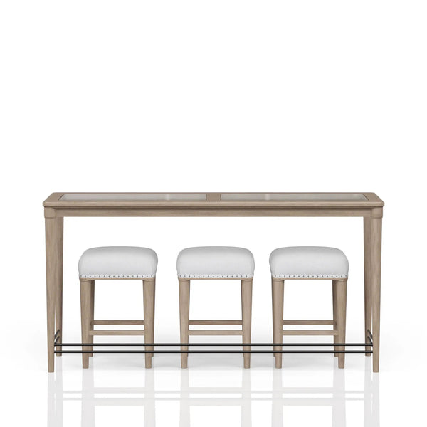 Glass Console Table With 3 Stools - Frosted