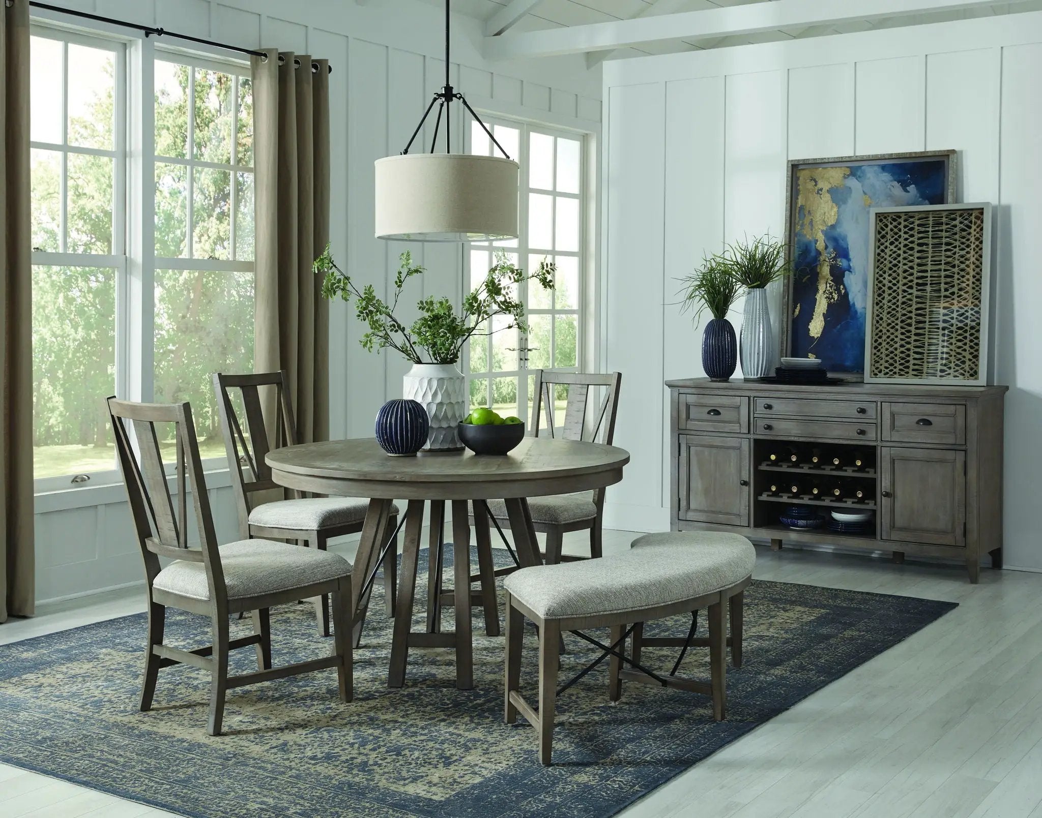 Paxton Place - Curved Bench With Upholstered Seat - Dovetail Gray by Unique Piece Furniture