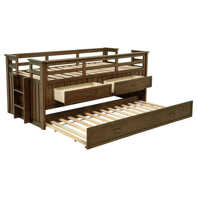 Carlsbad Wood Twin Captains Bed With Trundle Medium Brown by Unique Piece Furniture