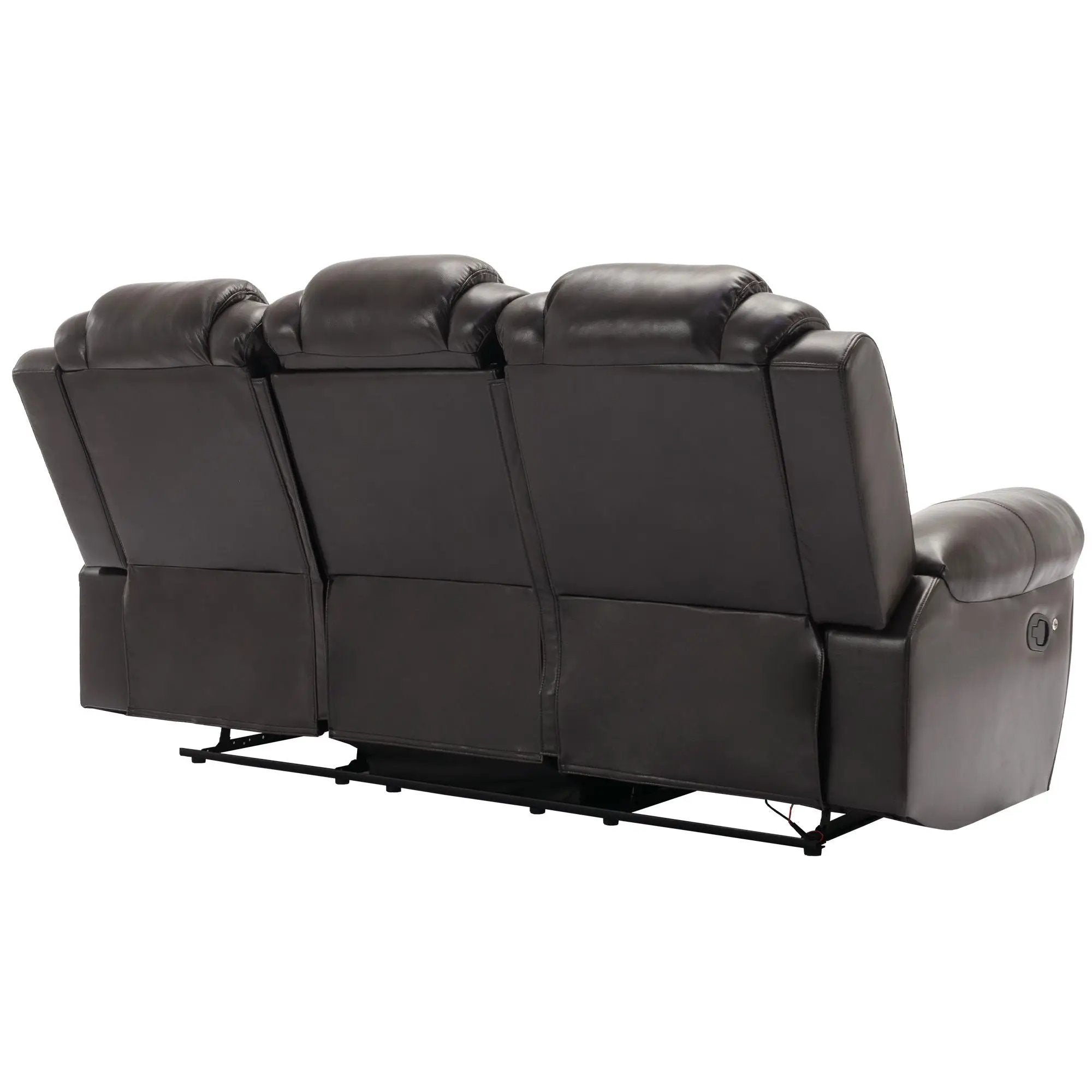 3 Pieces Recliner Sofa Sets Home Theater Seating Manual Recliner Chair & Center Console And LED Light Strip For Living Room - Brown by HouseOfZazla