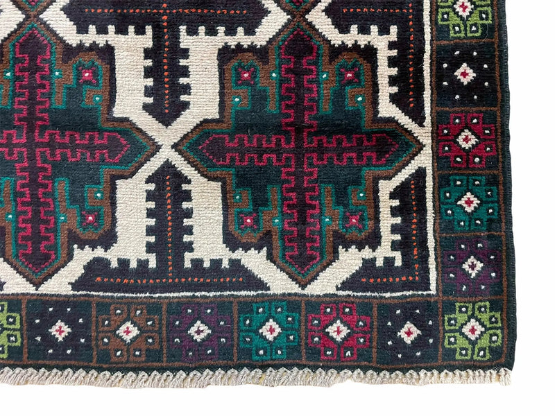 3 X 4.4 Vintage Handmade Tribal Wool Rug Balouchi Rug Afghan Rug Red Beige Green by Jewel Rugs