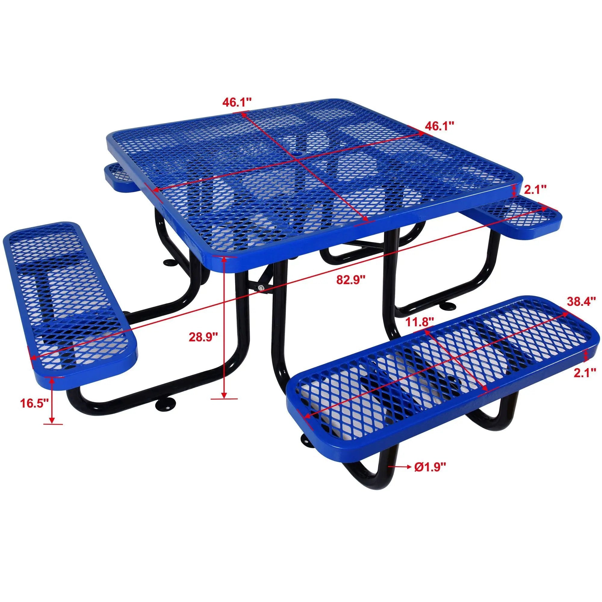Square Outdoor Steel Picnic Table, With Umbrella Pole by HouseOfZazla