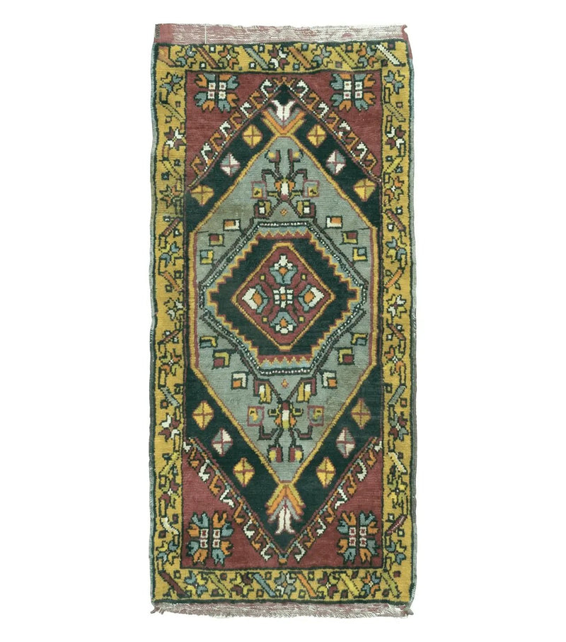19" X 42" Antique Handmade Turkish Colorful Oushak Oshak Yastik Wool Rug Mat by Jewel Rugs