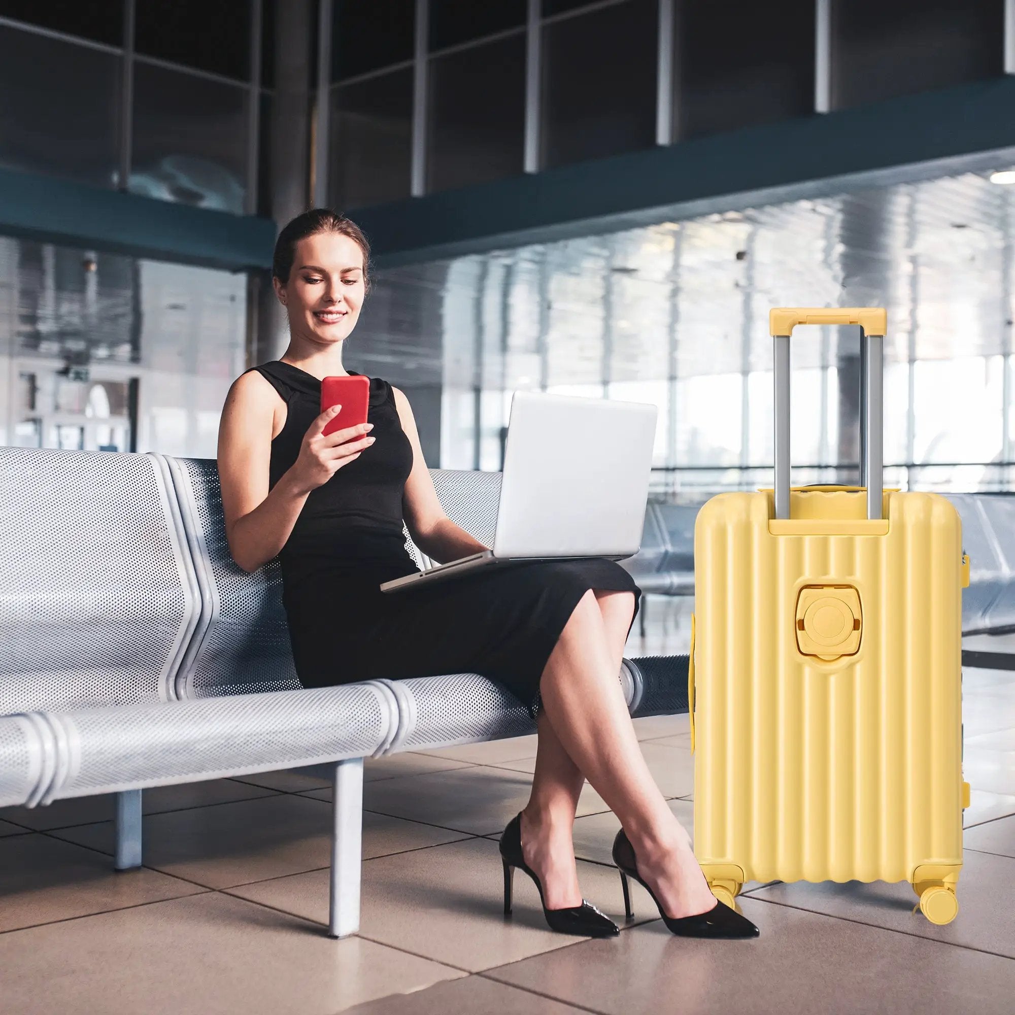 3-Piece ABS Spinner Wheel Luggage Set in Yellow by HouseOfZazla