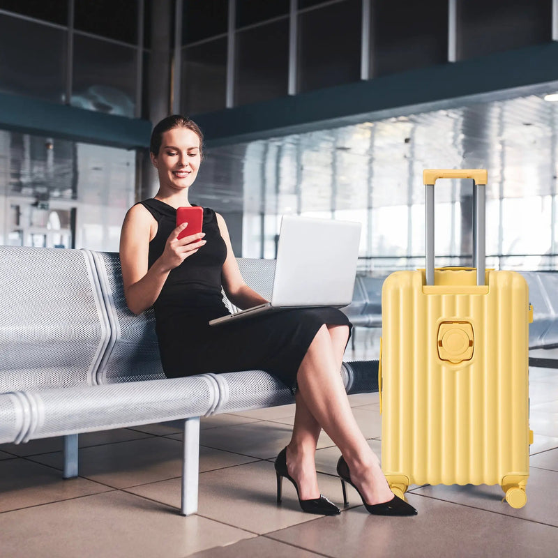 3-Piece ABS Spinner Wheel Luggage Set in Yellow by HouseOfZazla