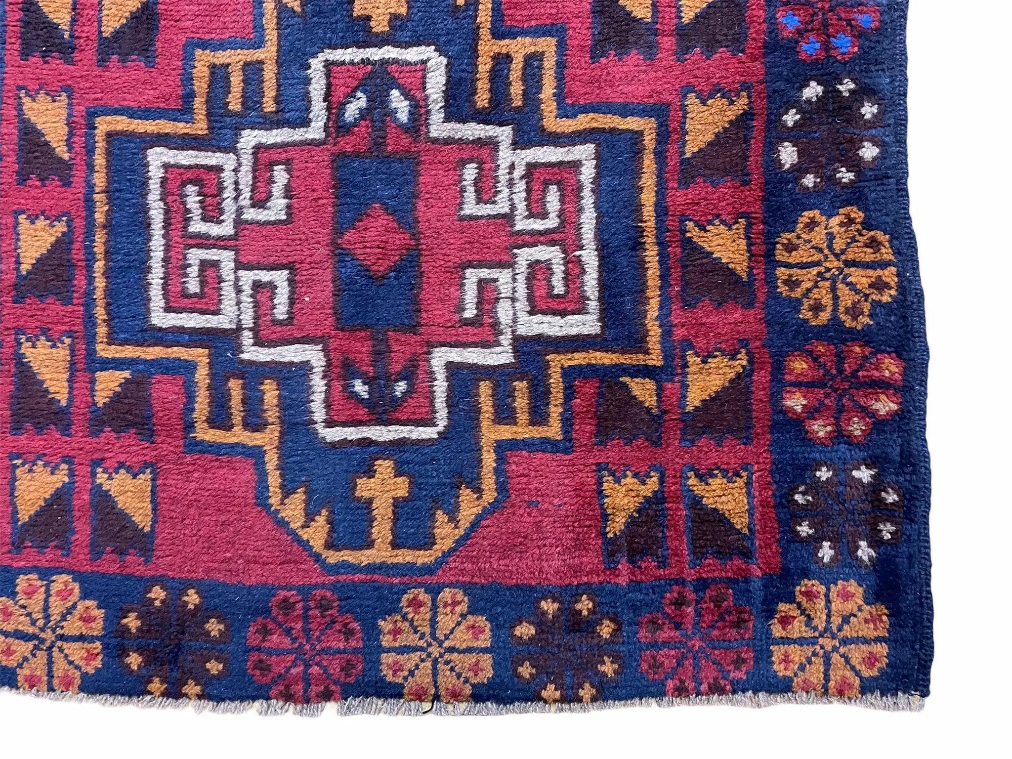 3 X 4.3 Vintage Handmade Tribal Wool Rug Balouch Rug Afghan Rug Red Blue Nice by Jewel Rugs