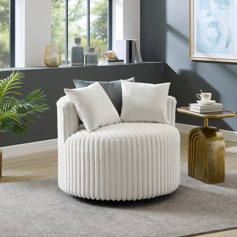 Malna Plush Wide Wale Corduroy Upholstered Barrel Accent Chair with Wheels by HouseOfZazla
