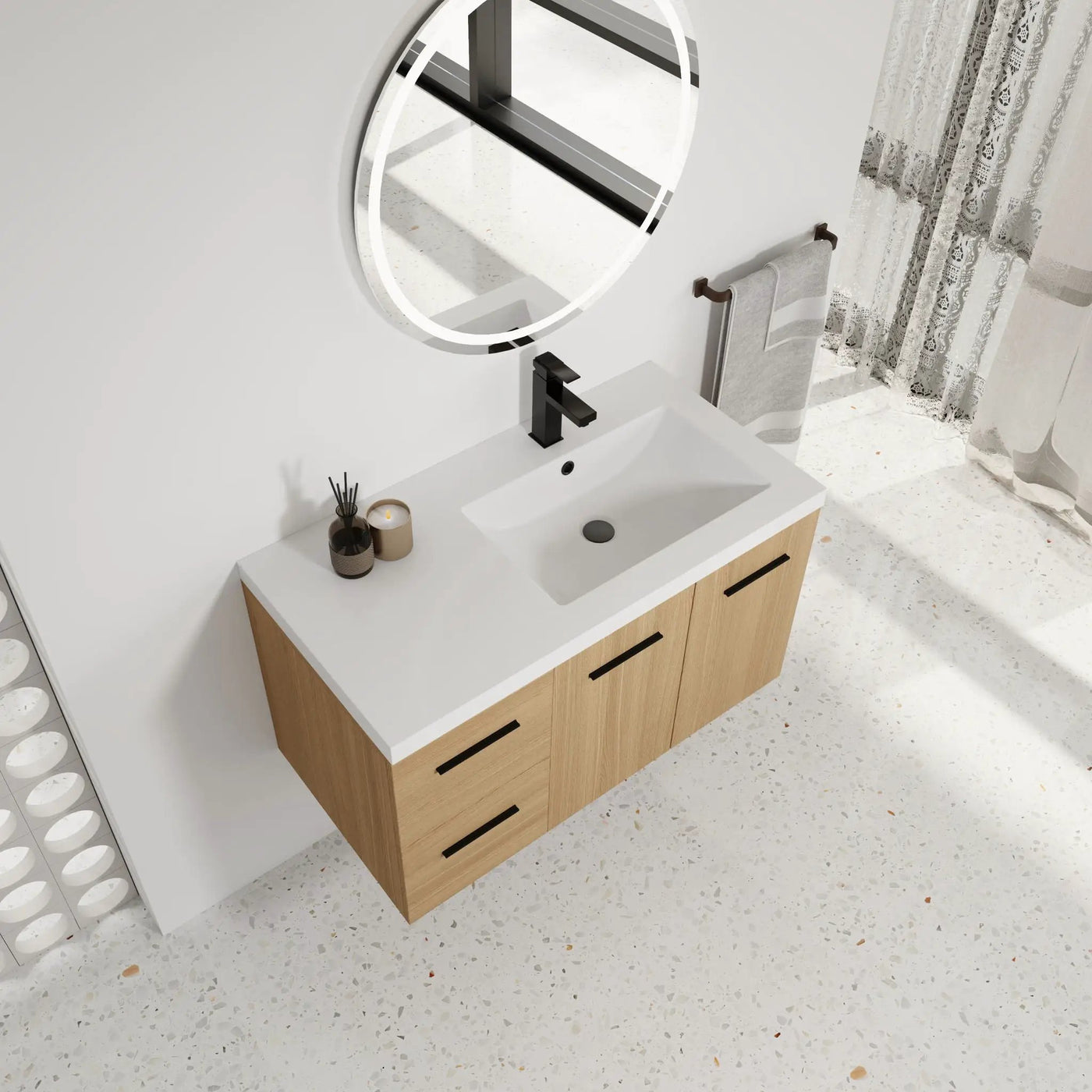 Wall Mounted Floating Bathroom Vanity With Sink, Door & Drawers Modular Cabinet by Unique Piece Furniture