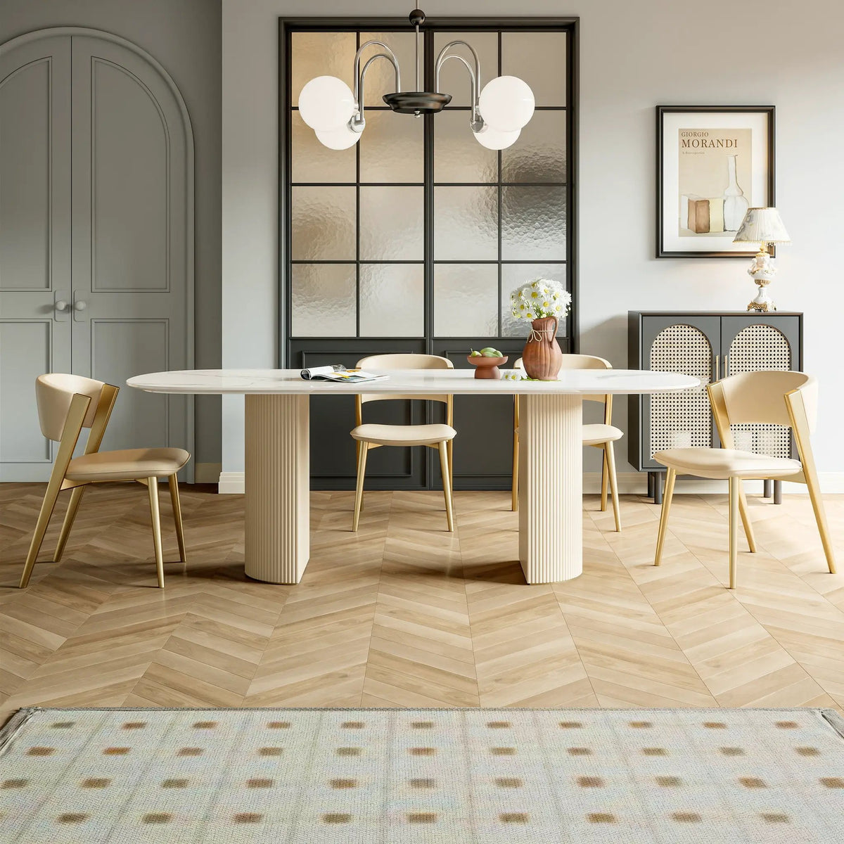 Stainless Steel Dining Table with Rock Plate and Woven Leather, photo 2 of 7