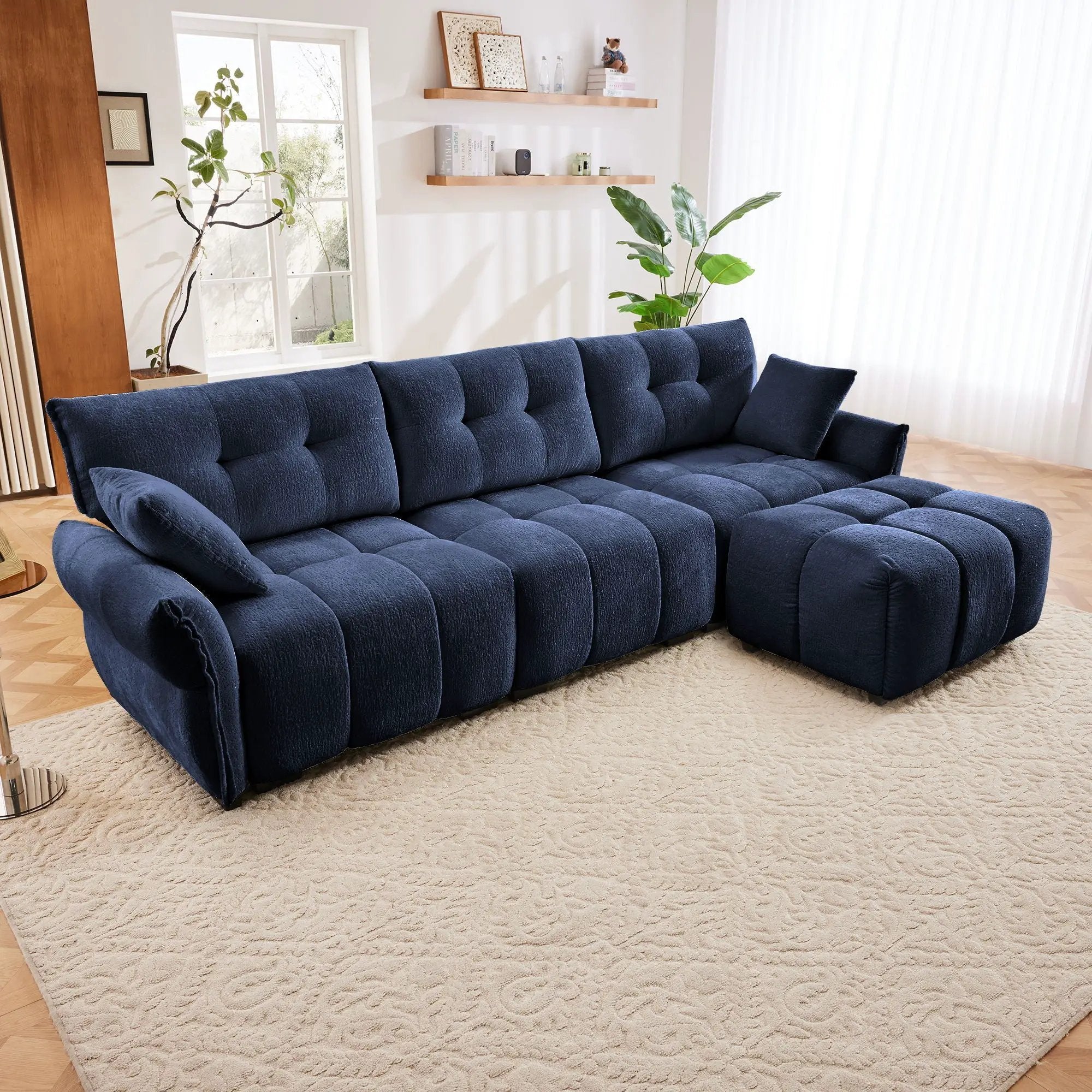 Sofa Set With Ottoman And Pillows, Textured, High Resilience Cushions by HouseOfZazla