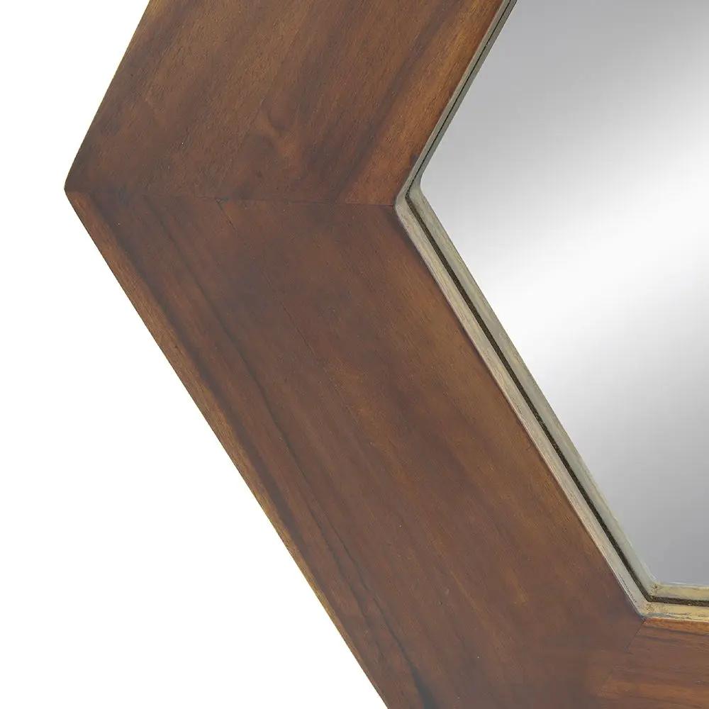 Hexagon Mirror With Natural Wood Frame, Wall Decor For Living Room Bathroom Hallway by HouseOfZazla