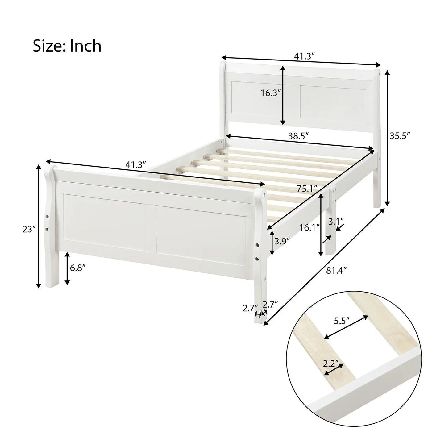 Platform Bed Frame Mattress Foundation Sleigh Bed With Headboard / Footboard / Wood Slat Suppor by Unique Piece Furniture
