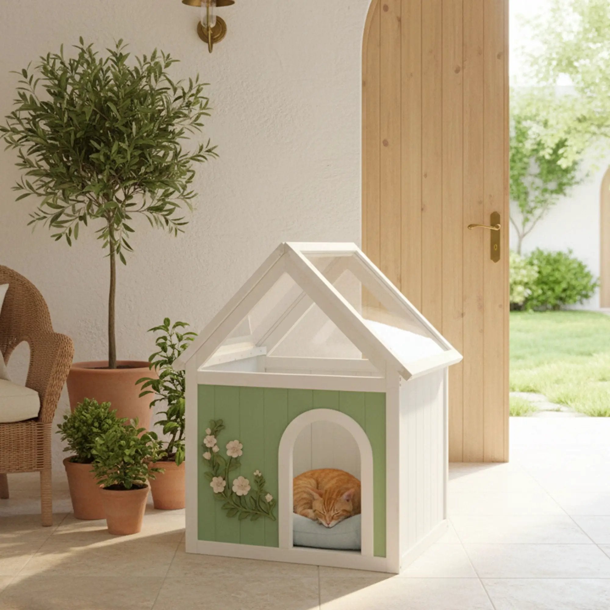 Indoor Cat House With Clear Roof Pet House For Small Cats & Dogs - Mint / White by HouseOfZazla