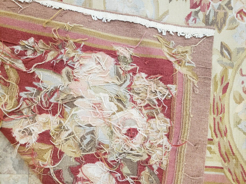 Aubusson Rug 6x9, Elegant Flatweave Rug, Aubusson Savonnerie 6 x 9 Flatweave Area Rug, Cream and Red, Wool Hand Woven Carpet, Medium Size by Jewel Rugs