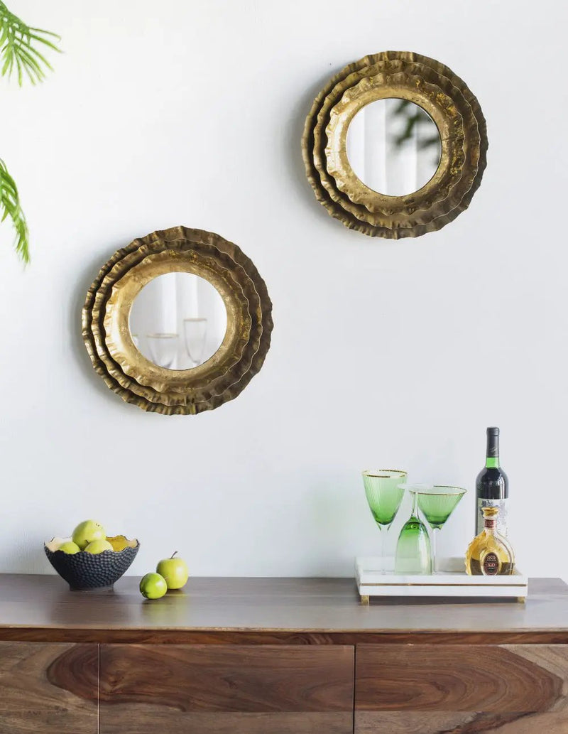 Round Wall Mirror With Metal Frame, Mid Century Modern Accent Mirror For Living Room - Gold by HouseOfZazla
