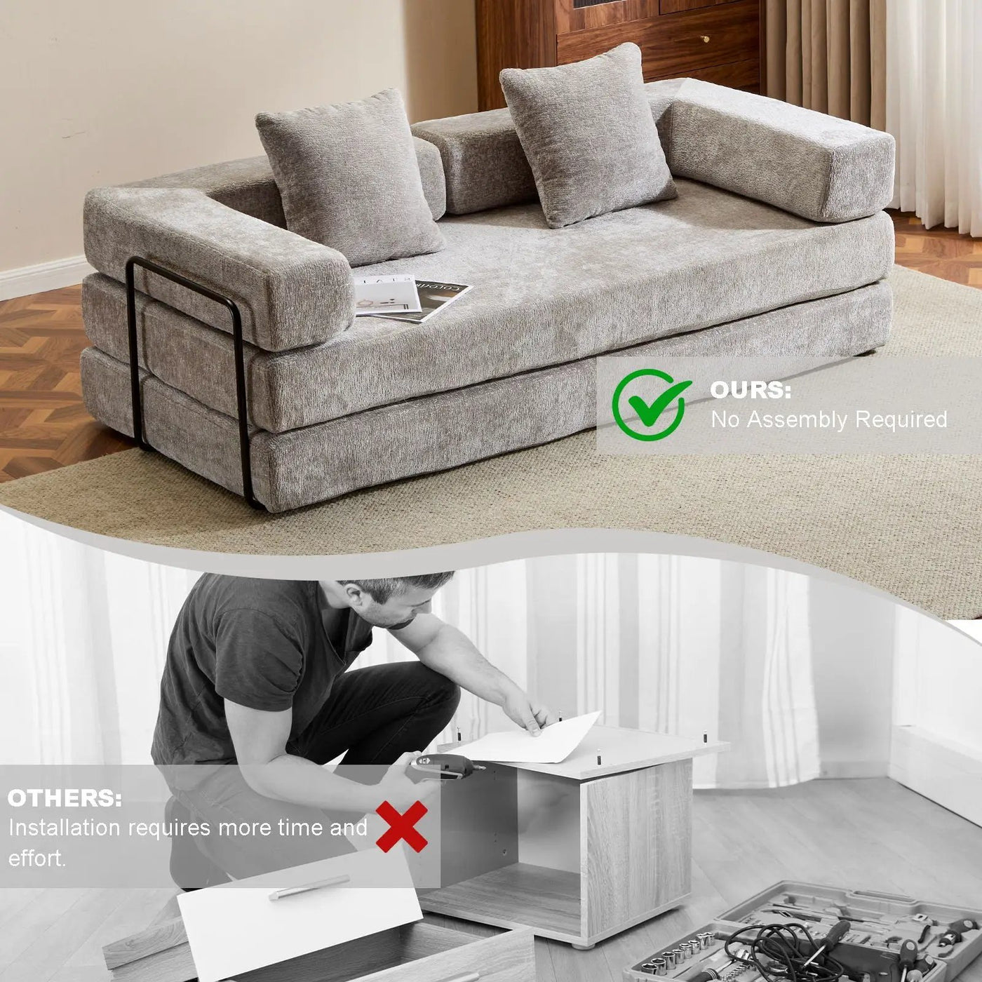 Convertible Floor Sofa Bed With Pillow Back Support Armrest by Unique Piece Furniture