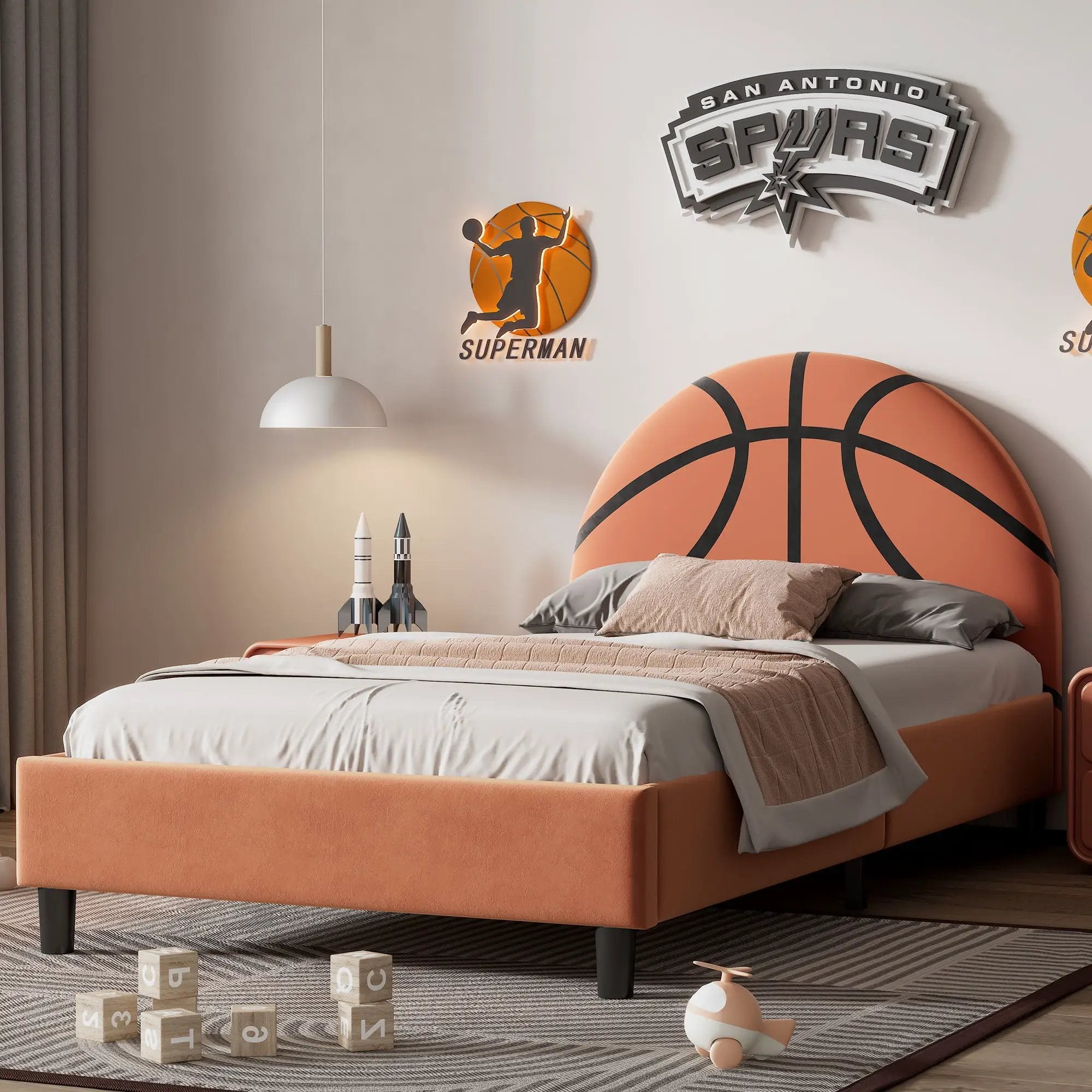 Basketball Design Upholstered Twin Platform Bed Sport Style Bed For Boys & Girls, Teens - Orange by Unique Piece Furniture