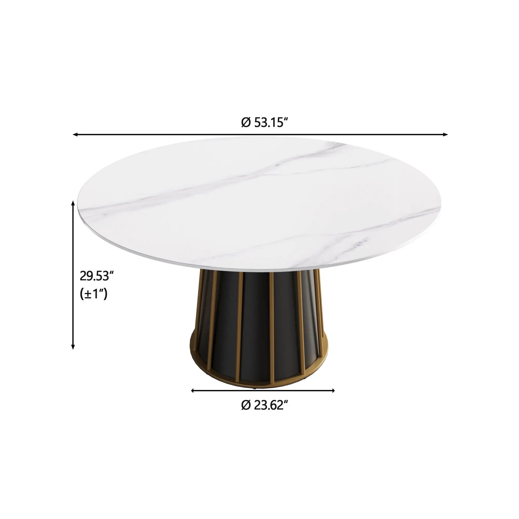 53.15" Modern Artificial Stone Round Panel Metal Iron Base Dining Table, Can Accommodate 6 People, (Not Including Chairs) - White / Black by HouseOfZazla