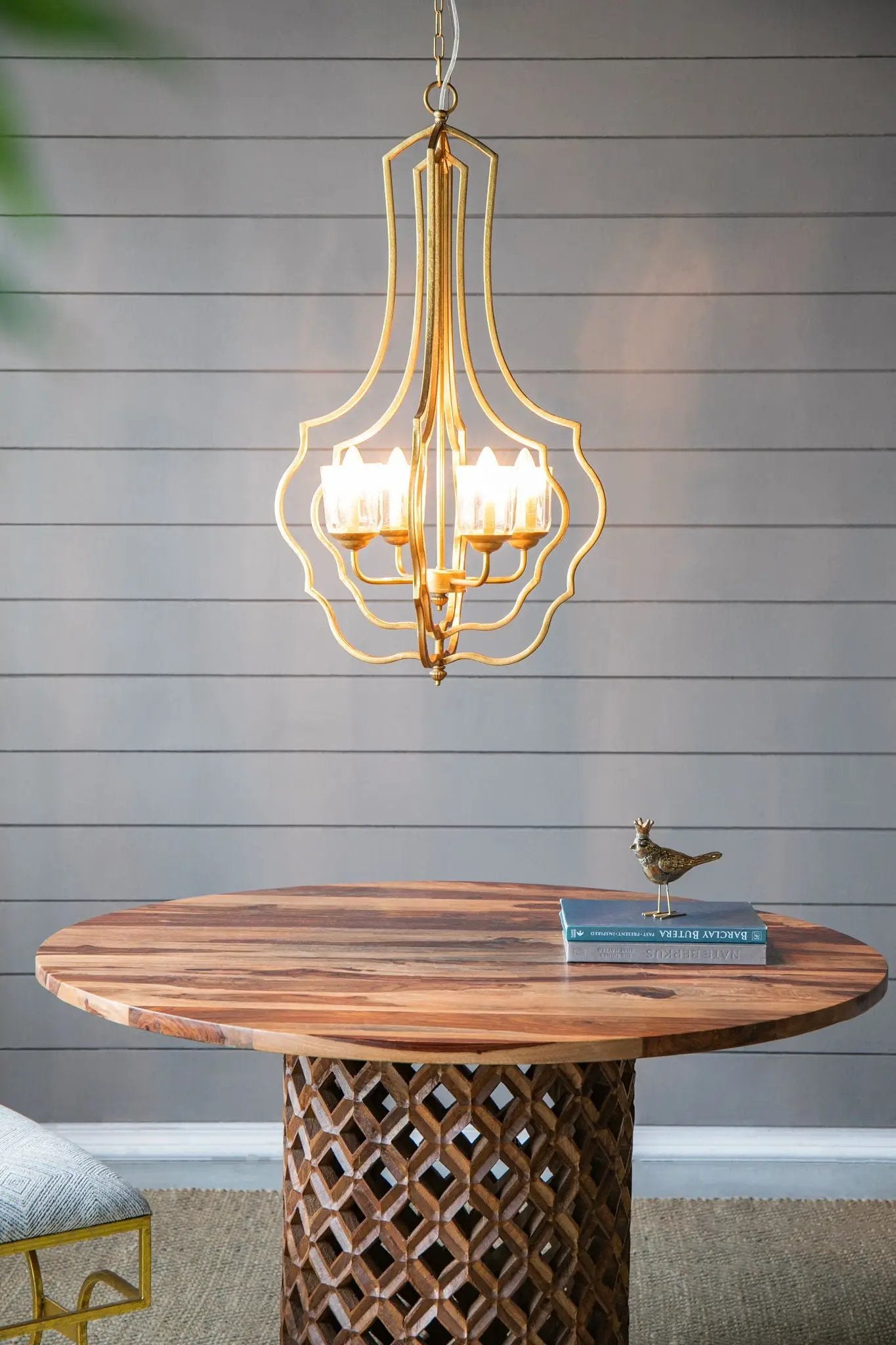4 Light Metal Chandelier, Hanging Light Fixture With Adjustable Chain For Kitchen, Bulb Not Included - Gold by Unique Piece Furniture