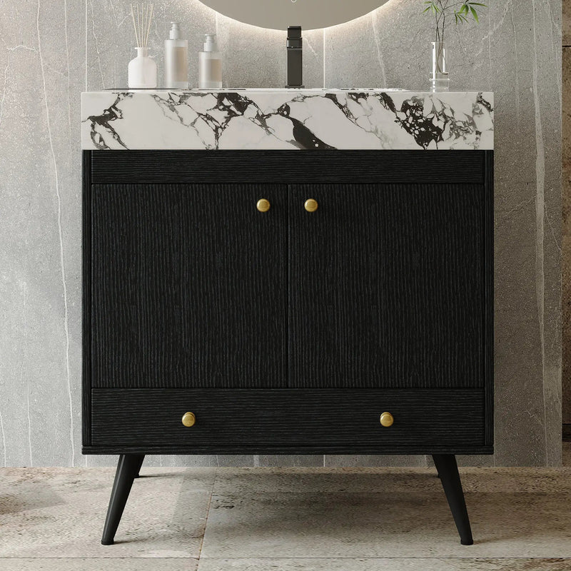 Contemporary Free-standing Bathroom Vanity with Faux Marble Top by HouseOfZazla