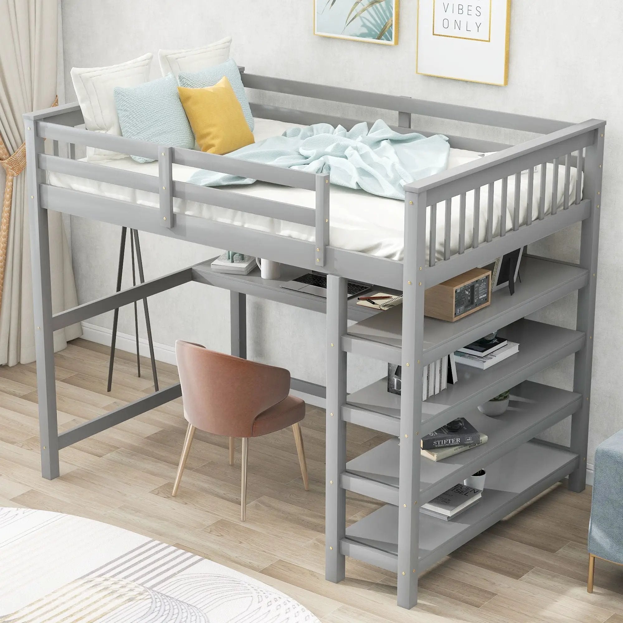 Loft Bed With Storage Shelves And Under Bed Desk by Unique Piece Furniture