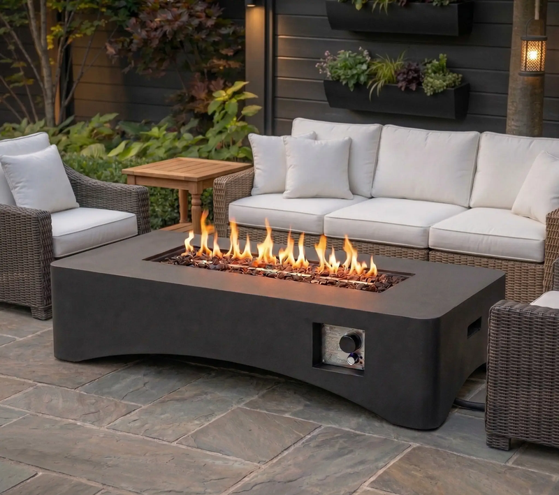 56" Propane Fire Pit Table, Rectangular Outdoor Gas Fire Pit by HouseOfZazla