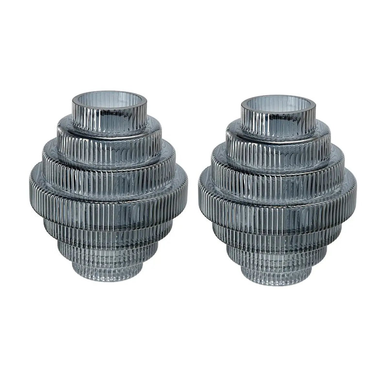 Multi-Tiered Geometric Vase with Smoked Blue Finish, Set of 2 by HouseOfZazla