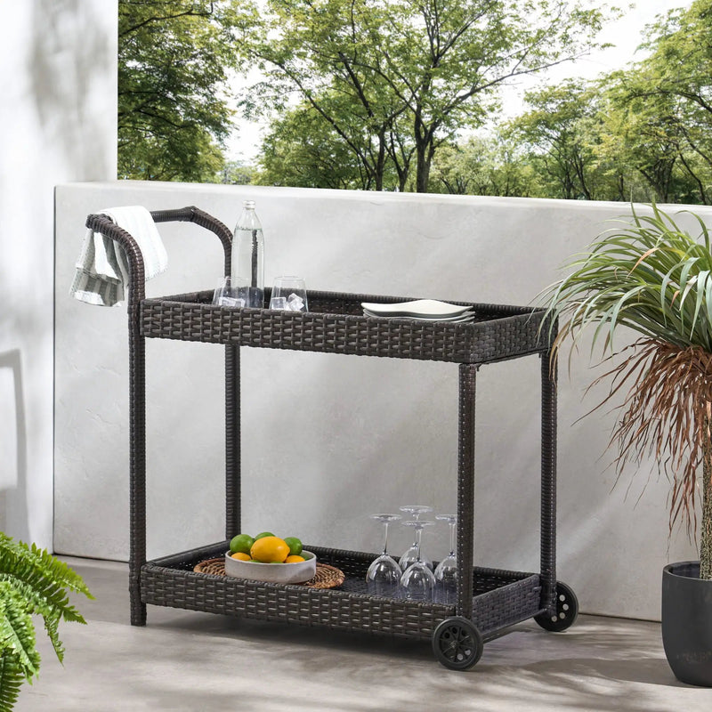 Resin Wicker Bar Cart With Metal Frame - Brown by HouseOfZazla