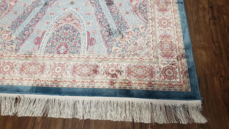 4x6 Silk Carpet, Light Blue & Beige Oriental Rug 4 x 6ft, Traditional Design Medallion All Over, Bamboo Silk, Super Fine, High Quality, Soft by Jewel Rugs