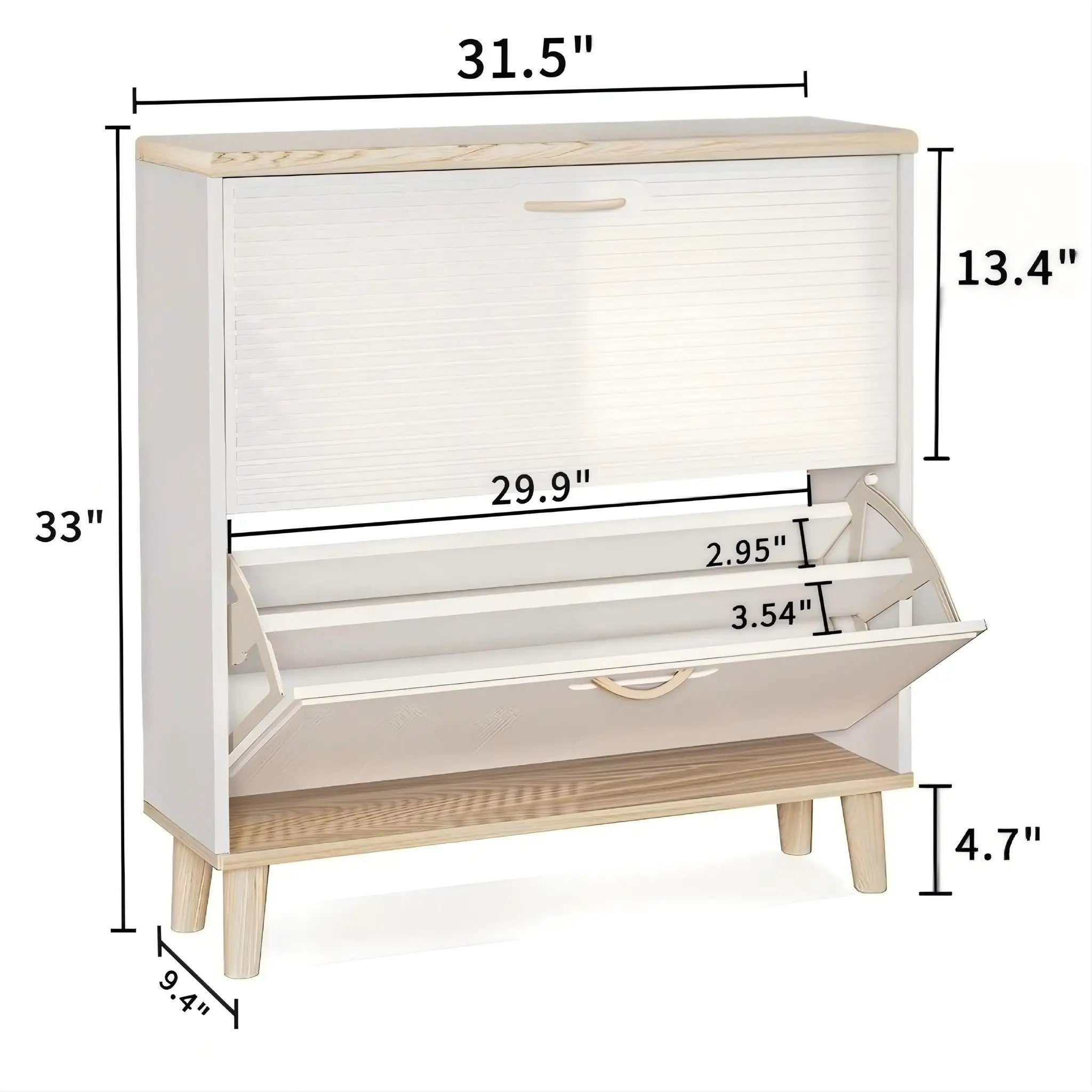 Narrow - Entryway Shoe Storage Cabinet With 2 Flip Drawers Legs - Natural / White by HouseOfZazla