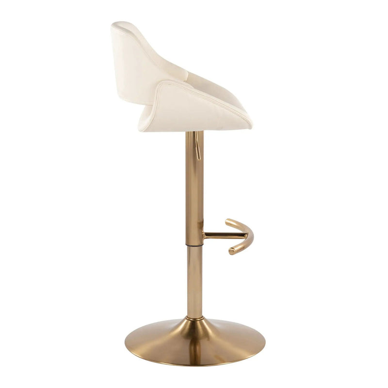 Fabrico - Contemporary Adjustable Barstool With Swivel With Rounded T Footrest (Set of 2) - Gold / Cream by Unique Piece Furniture