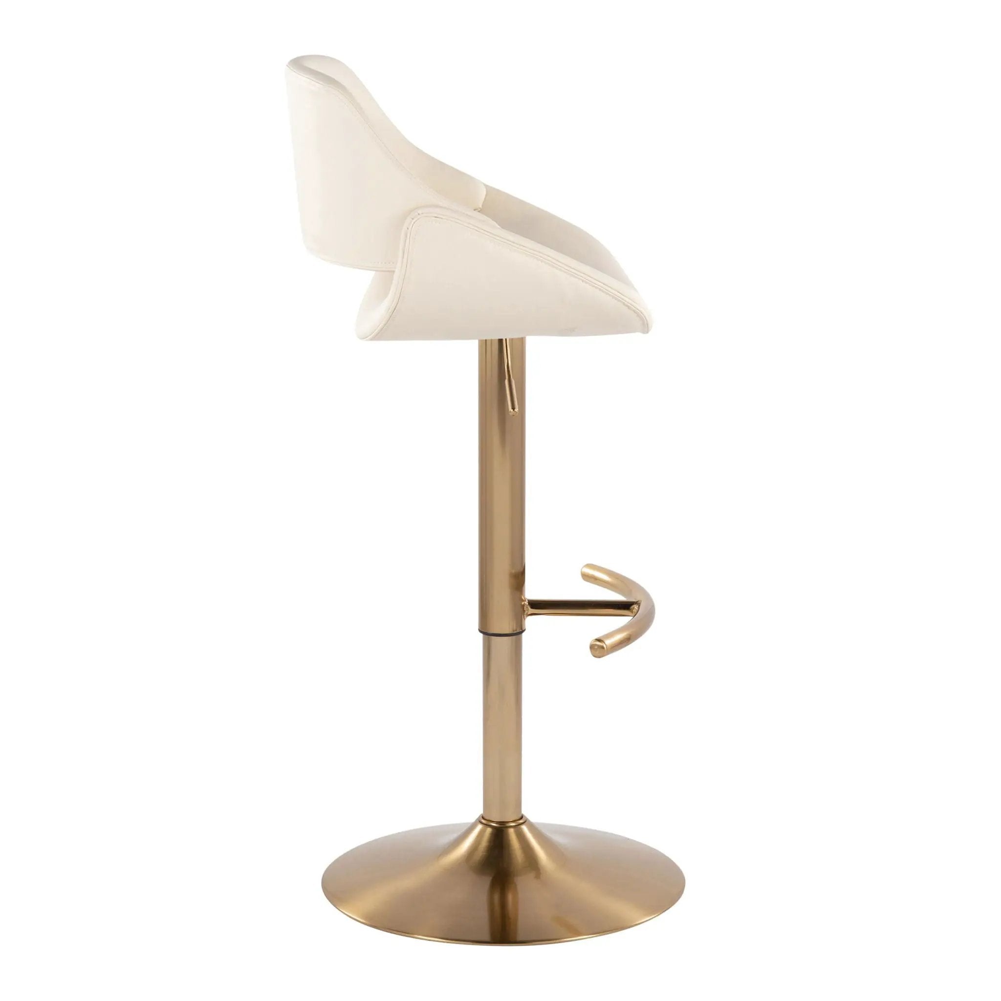 Fabrico - Contemporary Adjustable Barstool With Swivel With Rounded T Footrest (Set of 2) - Gold / Cream by HouseOfZazla