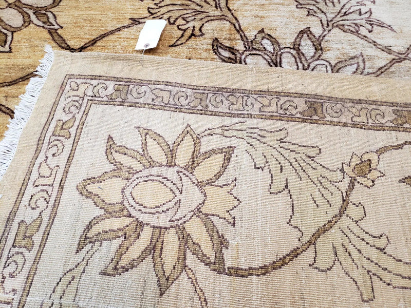 Oversized Peshawar Chobi Oushak Area Rug 11.6 x 12.5, Wool Hand-Knotted Light Gold & Ivory Decorative Pakistani Floral Carpet, 11x12 - 12x13 by Jewel Rugs