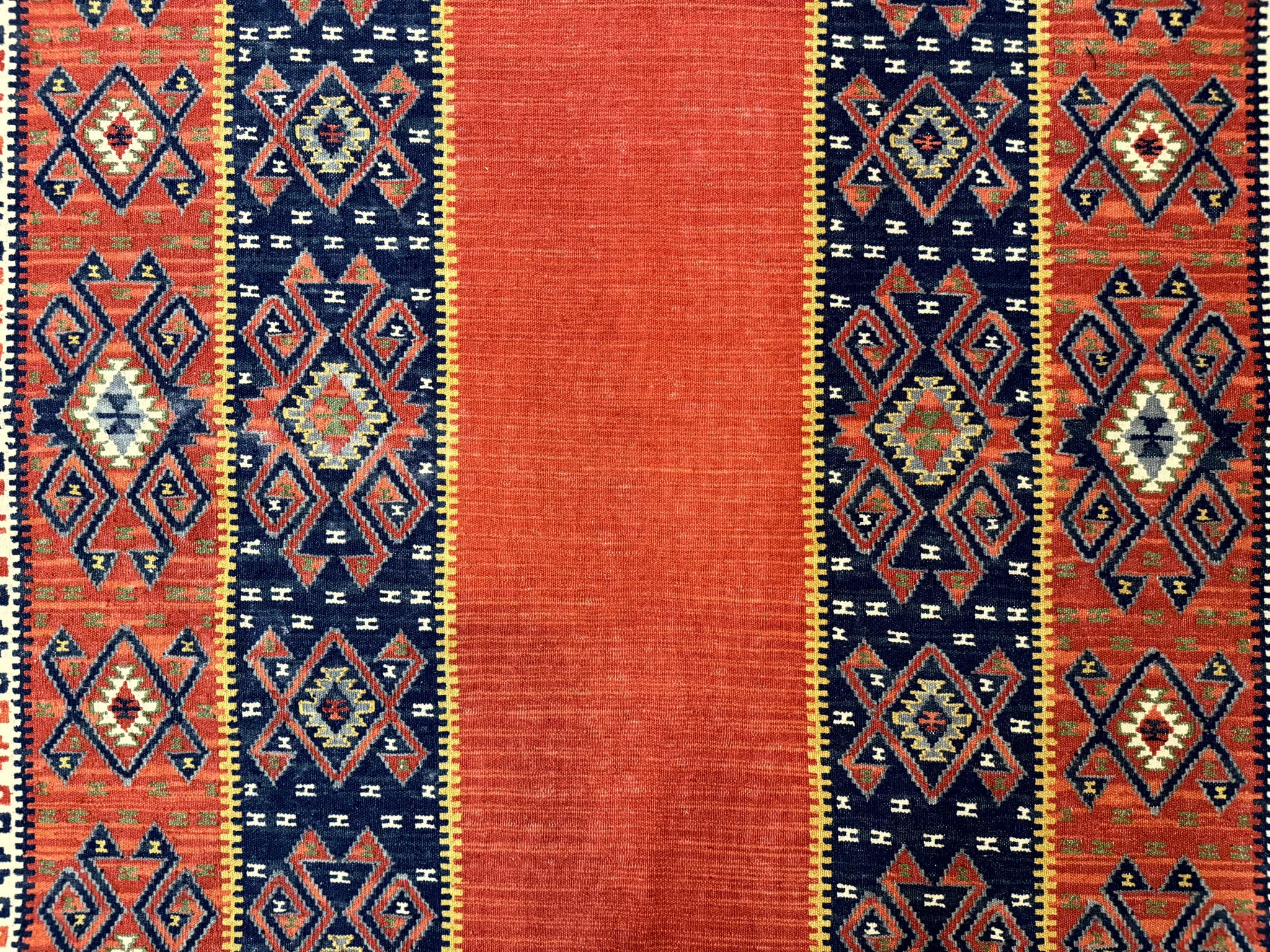 Turkish Kilim Rug 5x8, Flatweave Carpet, Handmade Bohemian Rug, Terracotta and Navy Blue by Jewel Rugs
