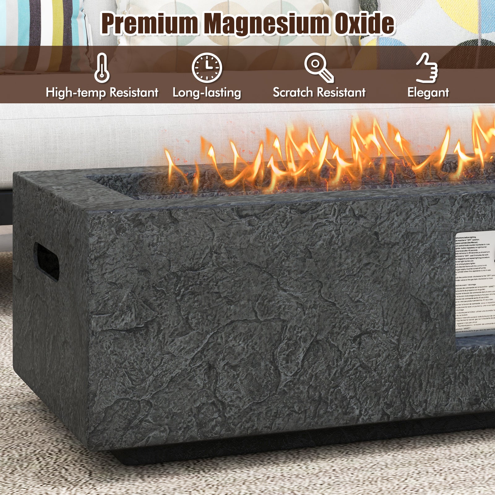 42.5 Inch 50000 BTU Fire Pit Table Set with Stainless Steel Burner by DirectDeals