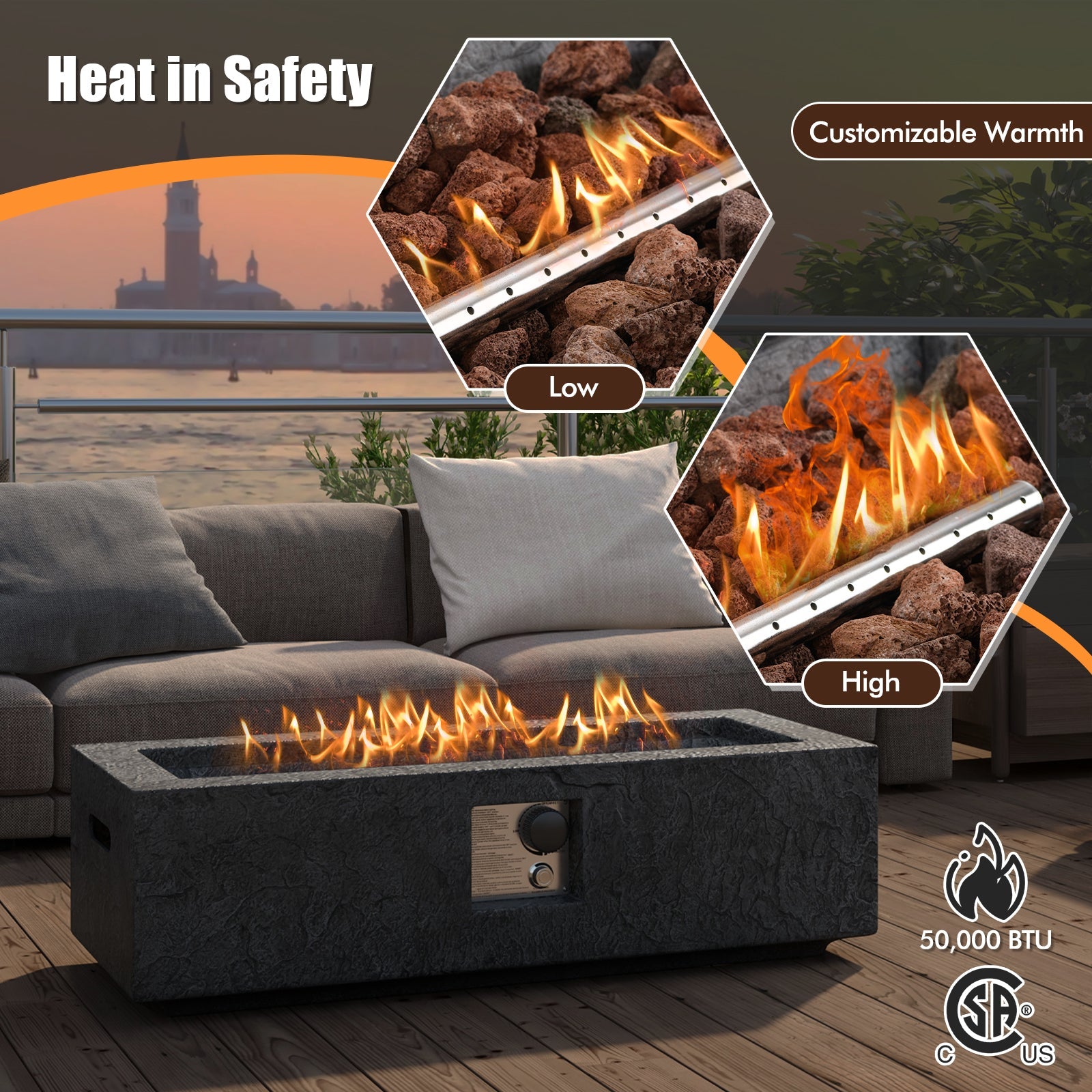 42.5 Inch 50000 BTU Fire Pit Table Set with Stainless Steel Burner by DirectDeals