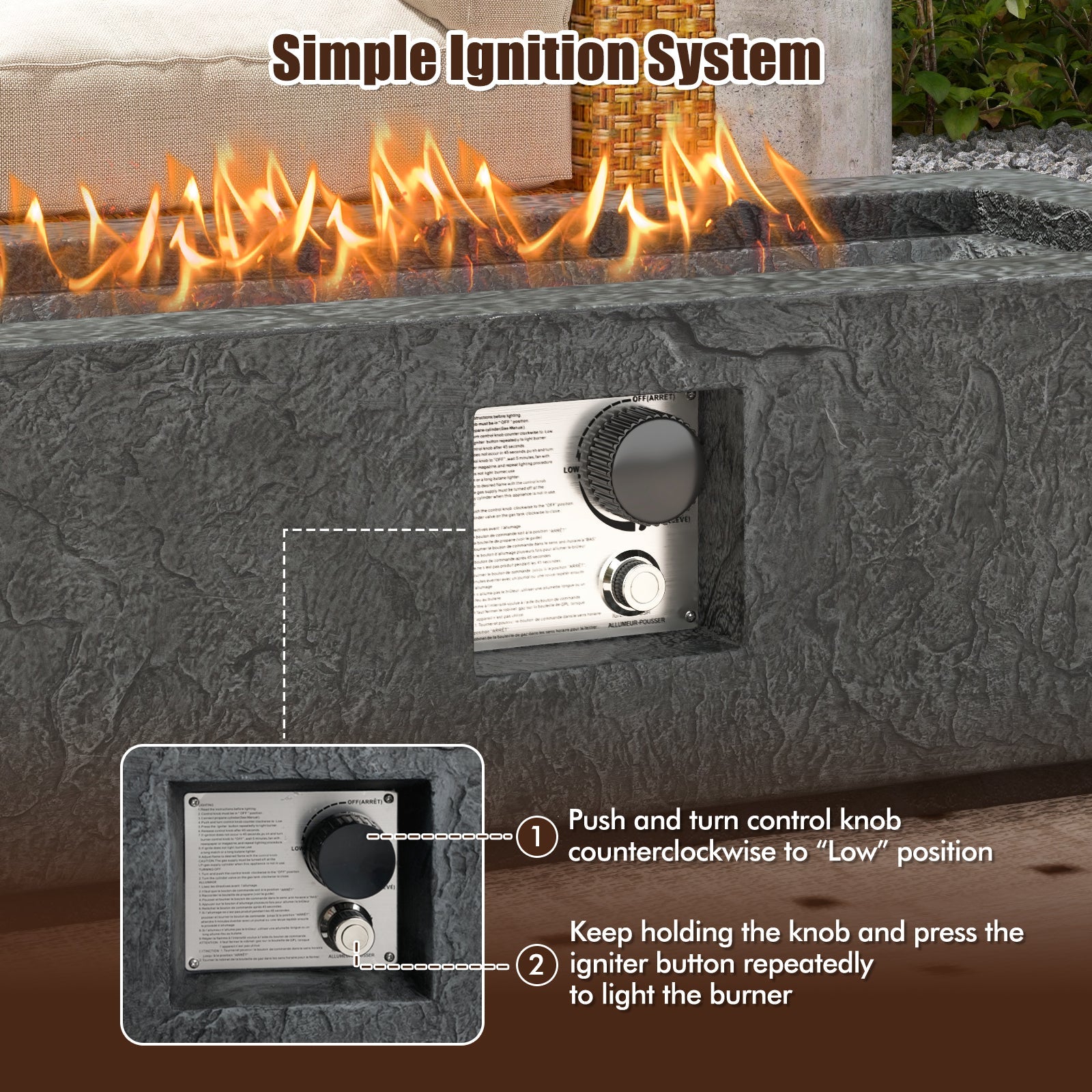 42.5 Inch 50000 BTU Fire Pit Table Set with Stainless Steel Burner by DirectDeals
