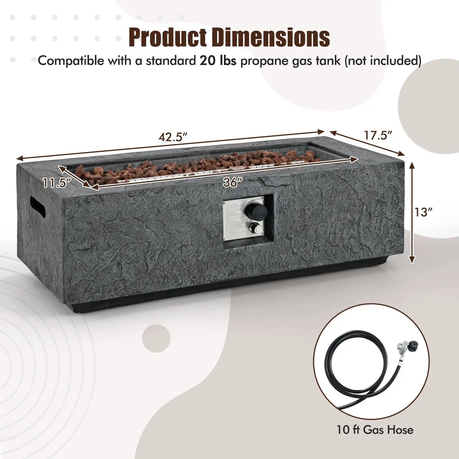 42.5 Inch 50000 BTU Fire Pit Table Set with Stainless Steel Burner by DirectDeals