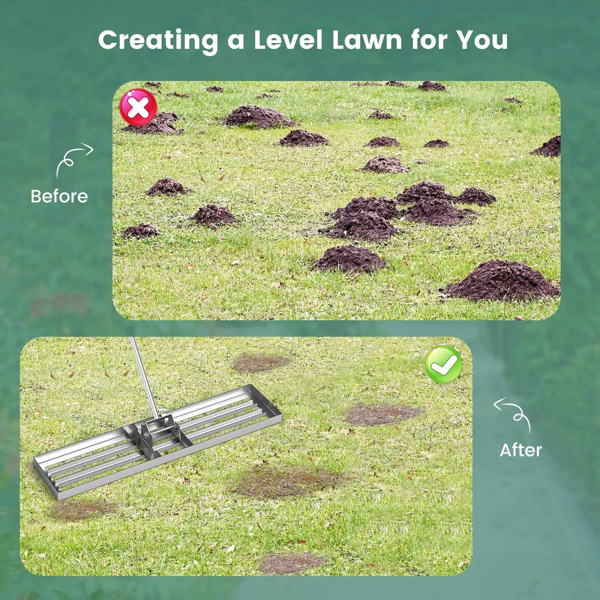 42 x 10 Inch Lawn Leveling Rake with Ergonomic Handle, photo 6 of 8